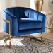 Baxton Studio Tomasso Glam Royal Blue Velvet Fabric Upholstered Gold-Finished Lounge Chair - BSOTSF7707-Dark Royal Blue/Gold-CC