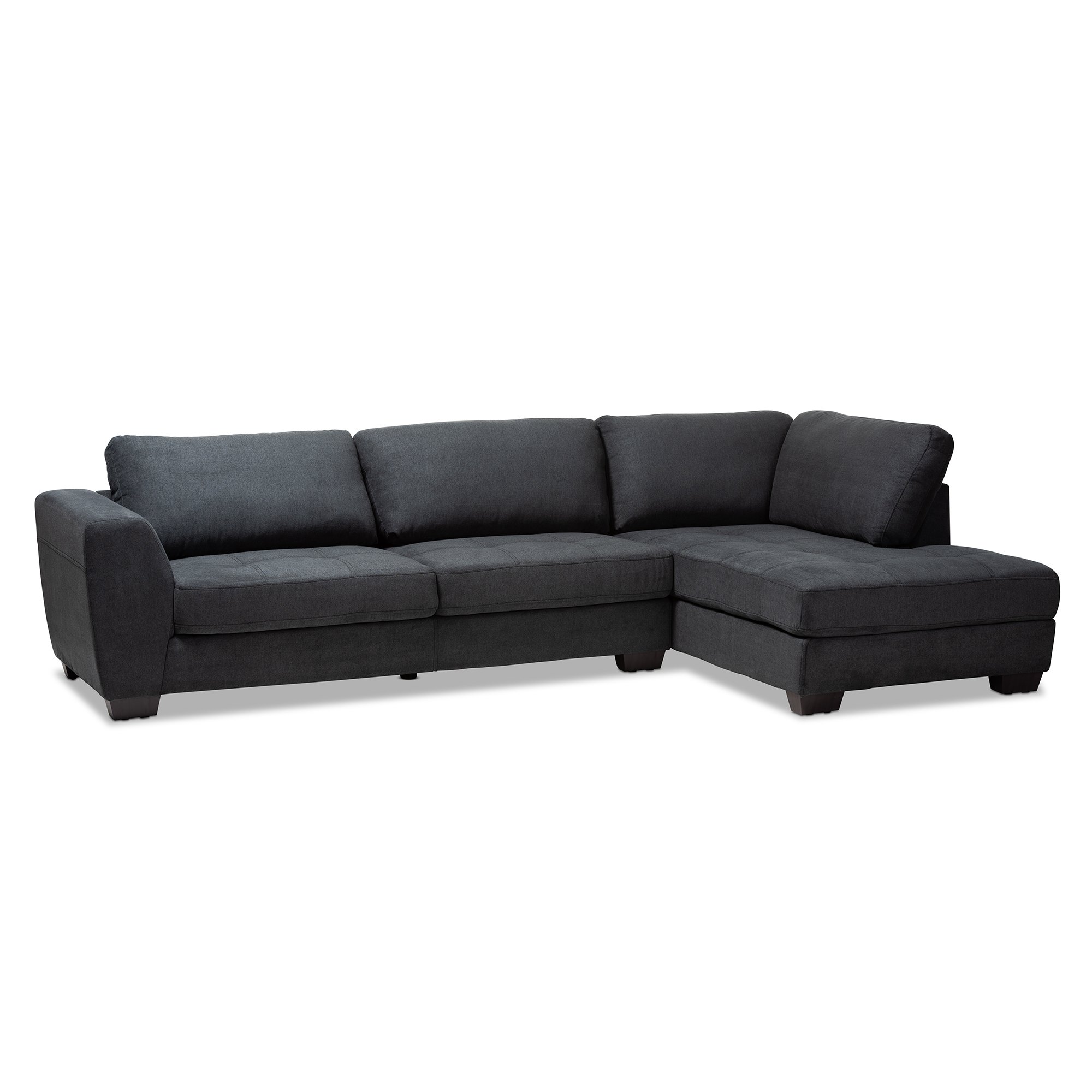 Baxton Studio Petra Modern and Contemporary Charcoal Fabric Upholstered Right Facing Sectional Sofa