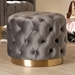 Baxton Studio Valeria Glam Gray Velvet Fabric Upholstered Gold-Finished Button Tufted Ottoman - BSOTSFOT030-Slate Grey/Gold-Otto