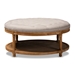 Baxton Studio Ambroise French Provincial Beige Linen Fabric Upholstered and White-Washed Oak Wood Button-Tufted Cocktail Ottoman with Shelf - BSOTSF7731-Beige/Natural Oak-Otto