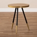 Baxton Studio Lauro Modern and Contemporary Round Walnut Wood and Metal End Table with Two-Tone Black and Gold Legs - BSORS410-W-ET