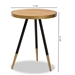 Baxton Studio Lauro Modern and Contemporary Round Walnut Wood and Metal End Table with Two-Tone Black and Gold Legs - BSORS410-W-ET