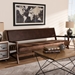 Baxton Studio Rovelyn Rustic Brown Faux Leather Upholstered Walnut Finished Wood Sofa - BSORovelyn-Dark Brown/Walnut-SF