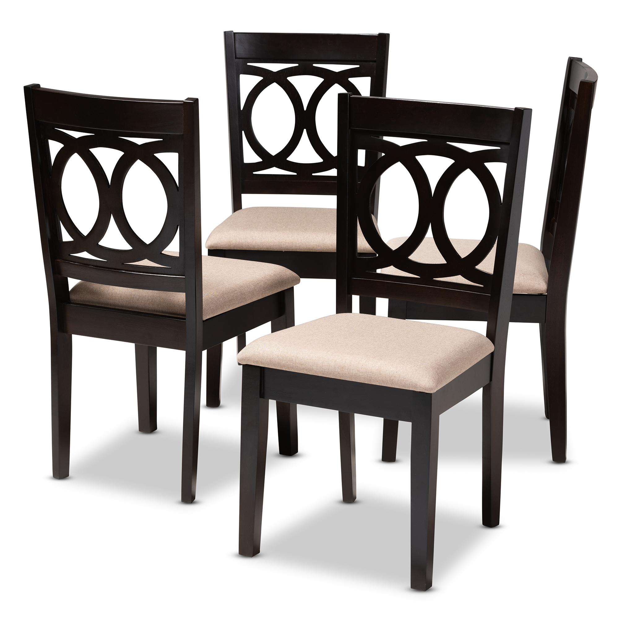 Baxton Studio Lenoir Modern And Contemporary Sand Fabric Upholstered Espresso Brown Finished Wood Dining Chair Set