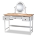 Baxton Studio Sylvie Classic and Traditional White 3-Drawer Wood Vanity Table with Mirror - BSOSR1703010-White/Natural