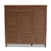Baxton Studio Coolidge Modern and Contemporary Walnut Finished 11-Shelf Wood Shoe Storage Cabinet with Drawer - BSOFP-05LV-Walnut