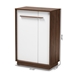 Baxton Studio Mette Mid-Century Modern Two-Tone White and Walnut Finished 5-Shelf Wood Entryway Shoe Cabinet - BSOLV3SC3150WI-Columbia/White-Shoe Cabinet