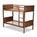Baxton Studio Elsie Modern and Contemporary Walnut Brown Finished Wood Twin Size Bunk Bed - BSOMG0051-Walnut-Twin Bunk Bed