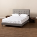 Baxton Studio Maren Mid-Century Modern Light Grey Fabric Upholstered Queen Size Platform Bed with Two Nightstands - BSOCF9058-Light Grey-Queen