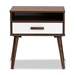 Baxton Studio Quinn Mid-Century Modern Two-Tone White and Walnut Finished 1-Drawer Wood End Table - BSOET8002-Columbia Walnut/White-ET
