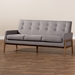 Baxton Studio Perris Mid-Century Modern Light Grey Fabric Upholstered Walnut Finished Wood Sofa - BSOBBT8042-Grey/Walnut-SF