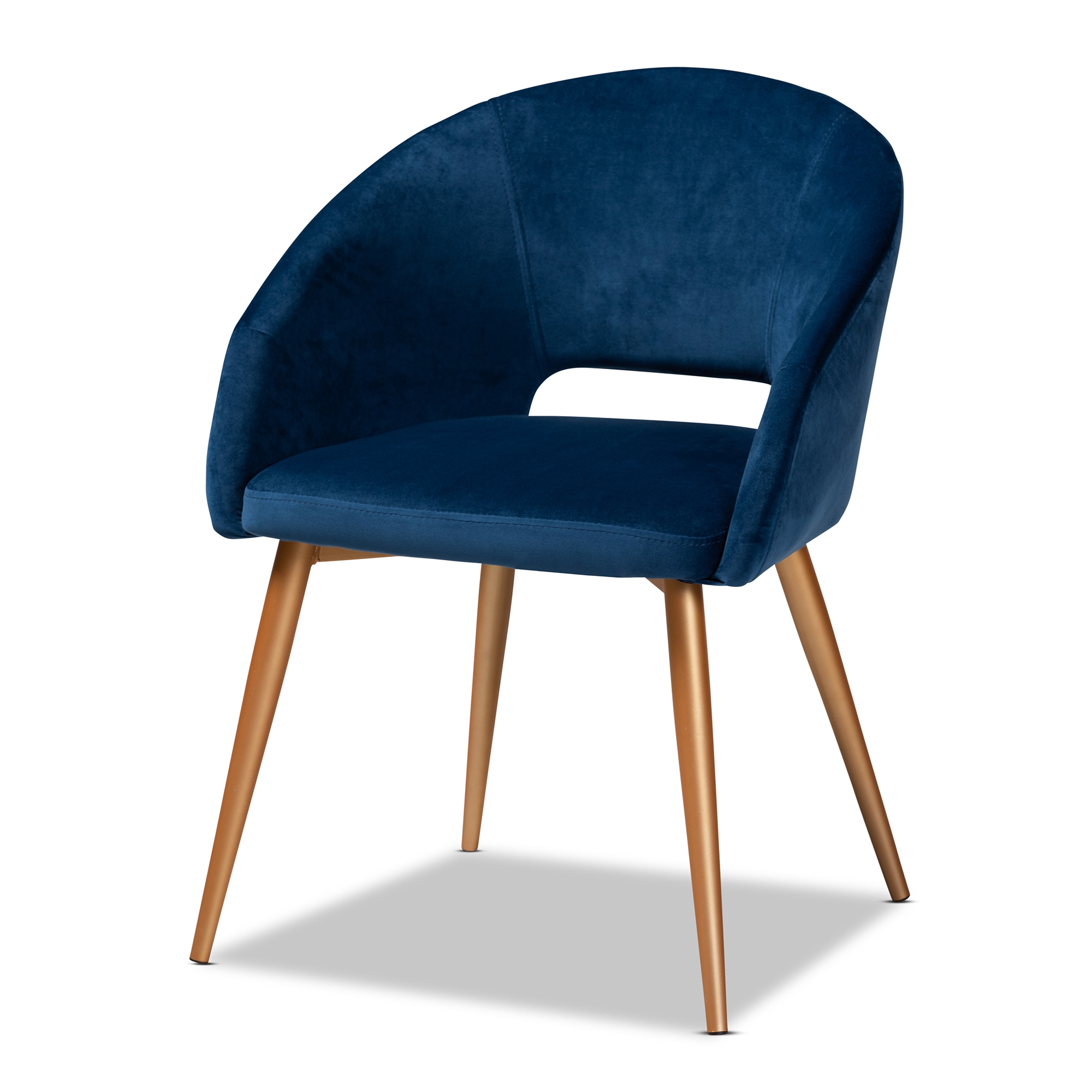 Baxton Studio Vianne Glam and Luxe Navy Blue Velvet Fabric Upholstered Gold Finished Metal Dining Chair