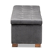 Baxton Studio Roanoke Modern and Contemporary Grey Velvet Fabric Upholstered Grid-Tufted Storage Ottoman Bench - BSOBBT3101-Grey Velvet/Walnut-Otto