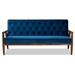 Baxton Studio Sorrento Mid-century Modern Navy Blue Velvet Fabric Upholstered Walnut Finished Wooden 3-seater Sofa - BSOBBT8013-Navy Velvet/Walnut-SF