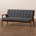 Baxton Studio Asta Mid-Century Modern Grey Velvet Fabric Upholstered Walnut Finished Wood Sofa - BSOTOGO-Grey Velvet/Walnut-SF