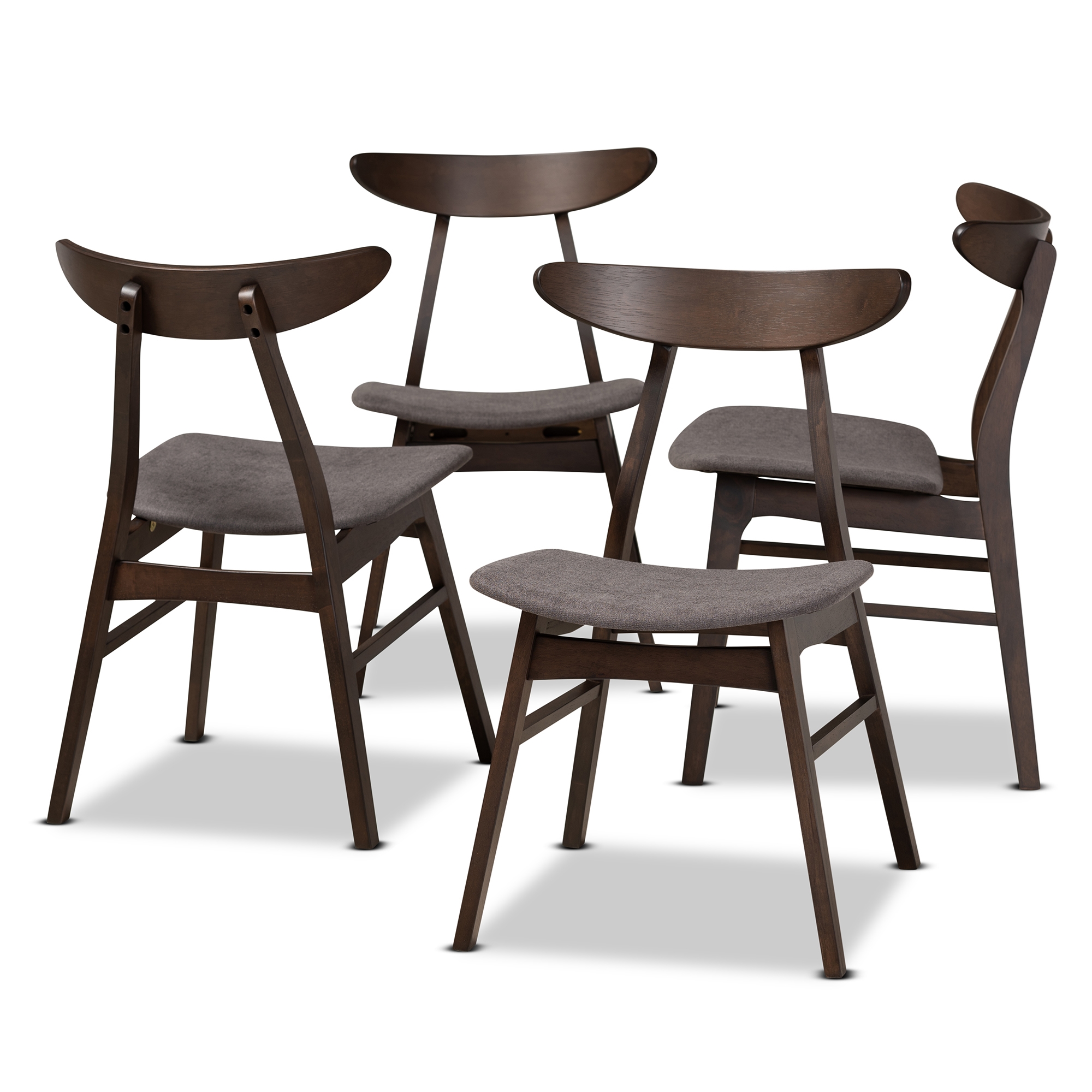 Baxton Studio Britte Mid-Century Modern Dark Grey Fabric Upholstered Dark Oak Brown Finished 4-Piece Wood Dining Chair Set
