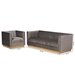 Baxton Studio Aveline Glam and Luxe Grey Velvet Fabric Upholstered Brushed Gold Finished 2-Piece Living Room Set - BSOTSF-BAX66113-Grey/Gold-2PC Set