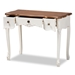 Baxton Studio Sophie Classic Traditional French Country White and Brown Finished Small 3-Drawer Wood Console Table - BSO132050-White-Console