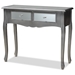 Baxton Studio Leonie Modern Transitional French Brushed Silver Finished Wood and Mirrored Glass 2-Drawer Console Table
