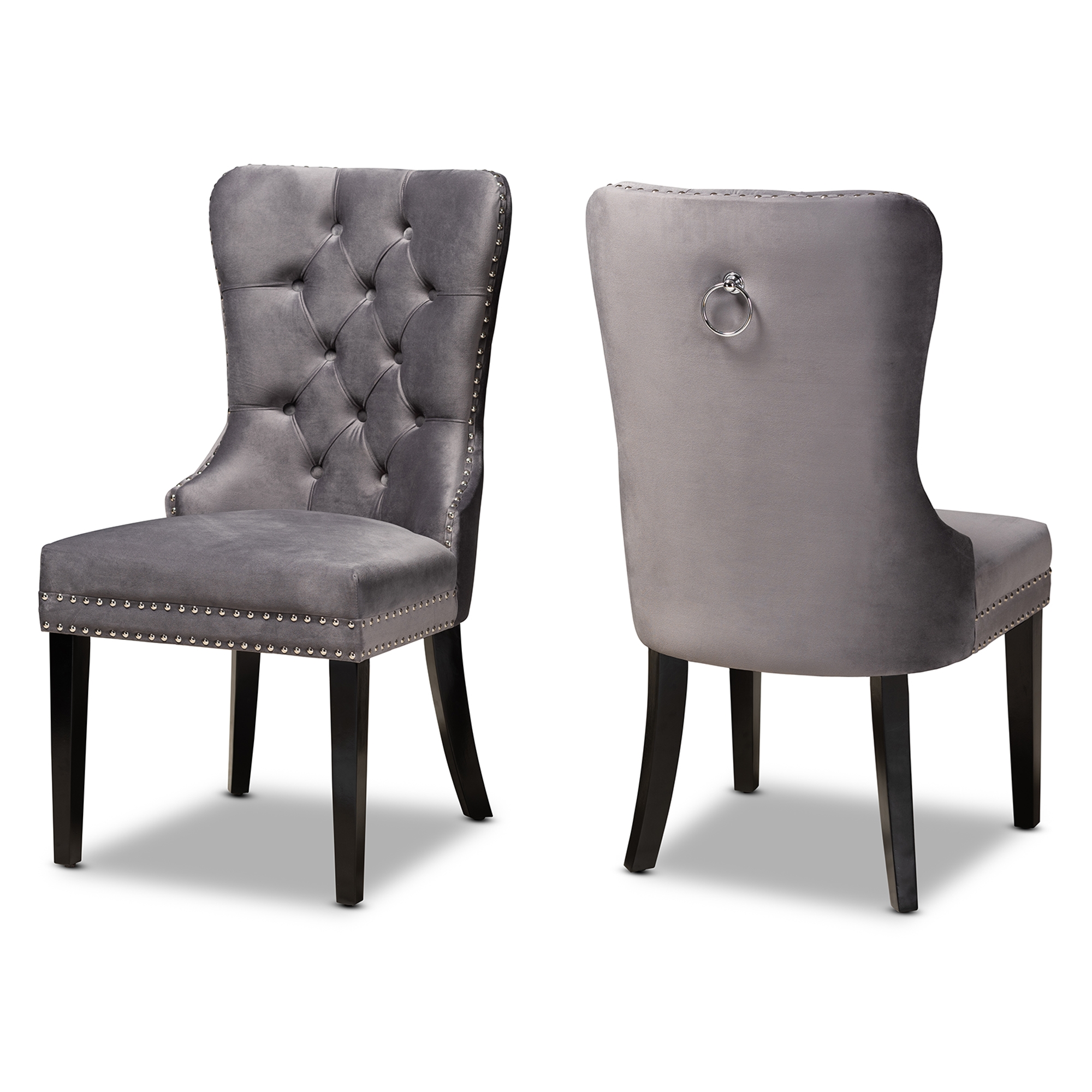 Baxton Studio Remy Modern Transitional Grey Velvet Fabric Upholstered Espresso Finished 2 Piece Wood Dining Chair