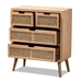 Baxton Studio Alina Mid-Century Modern Medium Oak Finished Wood and Rattan 4-Drawer Accent Storage Cabinet - BSOJY1902-Medium Oak-4DW-Cabinet