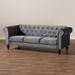 Baxton Studio Emma Traditional and Transitional Grey Velvet Fabric Upholstered and Button Tufted Chesterfield Sofa - BSOEmma-Grey Velvet-SF
