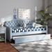 Baxton Studio Freda Traditional and Transitional Light Blue Velvet Fabric Upholstered and Button Tufted Twin Size Daybed with Trundle - BSOFreda-Light Blue Velvet-Daybed-T/T