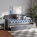 Baxton Studio Freda Traditional and Transitional Grey Velvet Fabric Upholstered and Button Tufted Twin Size Daybed with Trundle - BSOFreda-Grey Velvet-Daybed-T/T