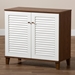 Baxton Studio Coolidge Modern and Contemporary White and Walnut Finished 4-Shelf Wood Shoe Storage Cabinet - BSOFP-01LV-Walnut/White
