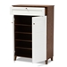 Baxton Studio Coolidge Modern and Contemporary White and Walnut Finished 5-Shelf Wood Shoe Storage Cabinet with Drawer - BSOFP-03LV-Walnut/White