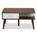 Baxton Studio Merlin Mid-Century Modern Two-Tone Walnut and White Finished 2-Drawer Wood Coffee Table - BSOCT 1780-00-Columbia/White-CT