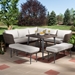 Baxton Studio Lillian Modern and Contemporary Light Grey Upholstered and Brown Finished 5-Piece Woven Rattan Outdoor Patio Set - BSOMLM-210505-Grey