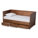 Baxton Studio Thomas Classic and Traditional Walnut Brown Finished Wood Expandable Twin Size to King Size Daybed with Storage Drawers - BSOMG0032-Walnut-3DW-Daybed