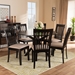 Baxton Studio Lore Modern and Contemporary Sand Fabric Upholstered and Dark Brown Finished Wood 7-Piece Dining Set - BSOLore-Sand/Dark Brown-7PC Dining Set