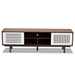 Baxton Studio Meike Mid-Century Modern Two-Tone Walnut Brown and White Finished Wood TV Stand - BSOLV14TV14120WI-Columbia/White-TV