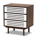 Baxton Studio Meike Mid-Century Modern Two-Tone Walnut Brown and White Finished Wood 3-Drawer Nightstand