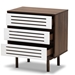 Baxton Studio Meike Mid-Century Modern Two-Tone Walnut Brown and White Finished Wood 3-Drawer Nightstand - BSOLV14COD14230WI-Columbia/White-3DW-Nightstand