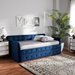 Baxton Studio Jona Modern and Contemporary Transitional Navy Blue Velvet Fabric Upholstered and Button Tufted Twin Size Daybed with Trundle - BSOCF9183-Navy Blue-Daybed-T/T