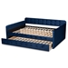 Baxton Studio Jona Modern and Contemporary Transitional Navy Blue Velvet Fabric Upholstered and Button Tufted Queen Size Daybed with Trundle - BSOCF9183-Navy Blue-Daybed-Q/T