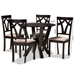 Baxton Studio Reagan Modern and Contemporary Sand Fabric Upholstered and Dark Brown Finished Wood 5-Piece Dining Set - BSOReagan-Dark Brown/Sand-5PC Dining Set