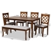 Baxton Studio Andor Modern and Contemporary Grey Fabric Upholstered and Walnut Brown Finished Wood 6-Piece Dining Set - BSORH330C-Grey/Walnut-6PC Dining Set