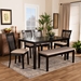 Baxton Studio Minette Modern and contemporary Sand Fabric Upholstered and Dark Brown Finished Wood 6-Piece Dining Set - BSORH319C-Sand/Dark Brown-6PC Dining Set