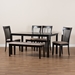 Baxton Studio Minette Modern and contemporary Sand Fabric Upholstered and Dark Brown Finished Wood 6-Piece Dining Set - BSORH319C-Sand/Dark Brown-6PC Dining Set