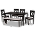 Baxton Studio Bennett Modern and Contemporary Grey Fabric Upholstered and Dark Brown Finished Wood 6-Piece Dining Set - BSORH315C-Grey/Dark Brown-6PC Dining Set