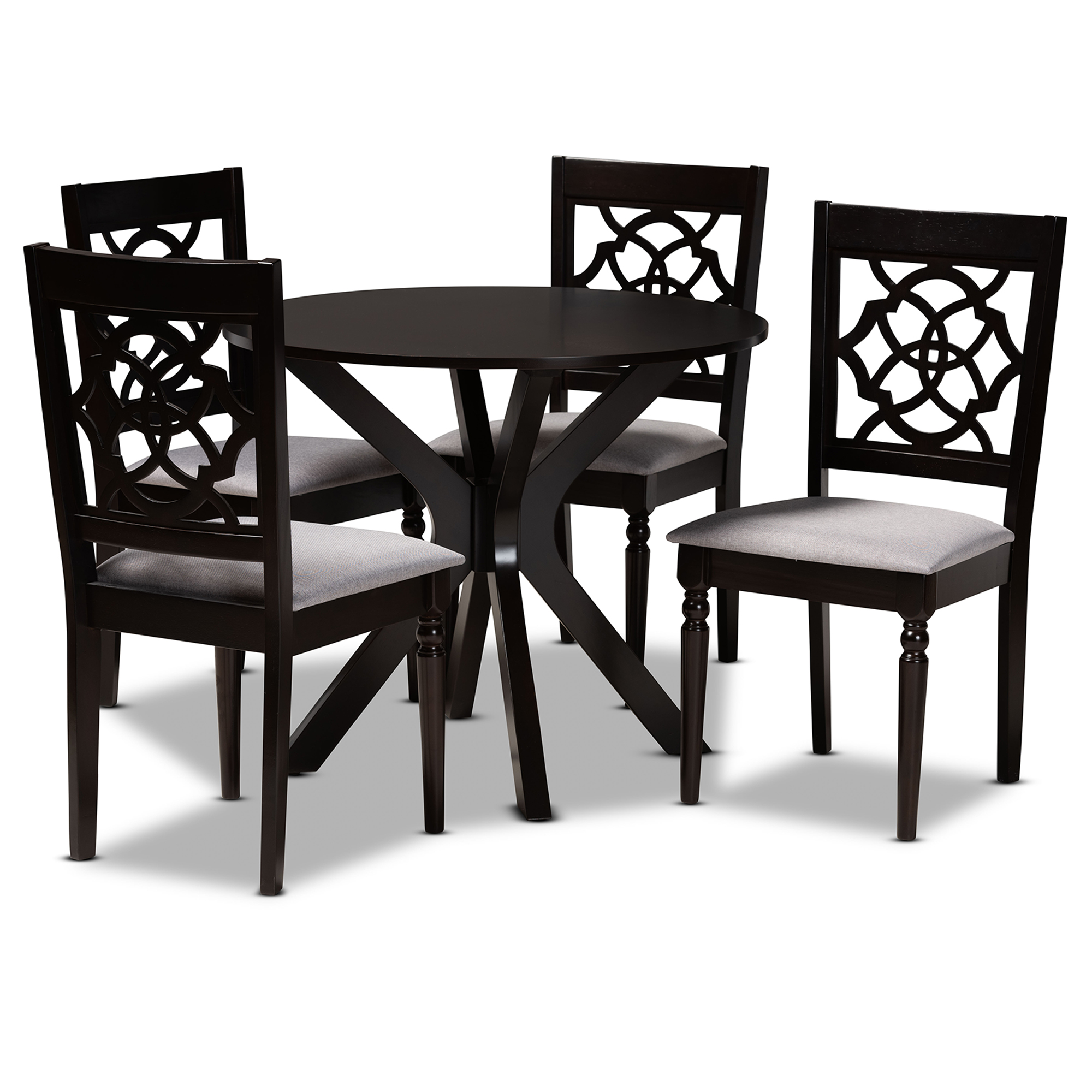 Baxton Studio Sadie Modern and Contemporary Grey Fabric Upholstered and Dark Brown Finished Wood 5-Piece Dining Set