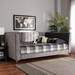 Baxton Studio Oksana Modern Contemporary Glam and Luxe Light Grey Velvet Fabric Upholstered and Gold Finished Full Size Daybed - BSOCF0344-Light Grey Daybed-Full