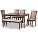 Baxton Studio Minette Modern and Contemporary Grey Fabric Upholstered and Walnut Brown Finished Wood 6-Piece Dining Set - BSORH319C-Grey/Walnut-6PC Dining Set