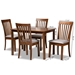 Baxton Studio Seda Modern and Contemporary Grey Fabric Upholstered and Walnut Brown Finished Wood 5-Piece Dining Set - BSOSeda-Grey/Walnut-5PC Dining Set