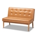 Baxton Studio Arvid Mid-Century Modern Tan Faux Leather Upholstered and Walnut Brown Finished Wood 2-Piece Dining Corner Sofa Bench - BSOBBT8051-Tan/Walnut-2PC SF Bench