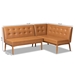 Baxton Studio Arvid Mid-Century Modern Tan Faux Leather Upholstered and Walnut Brown Finished Wood 2-Piece Dining Corner Sofa Bench - BSOBBT8051-Tan/Walnut-2PC SF Bench